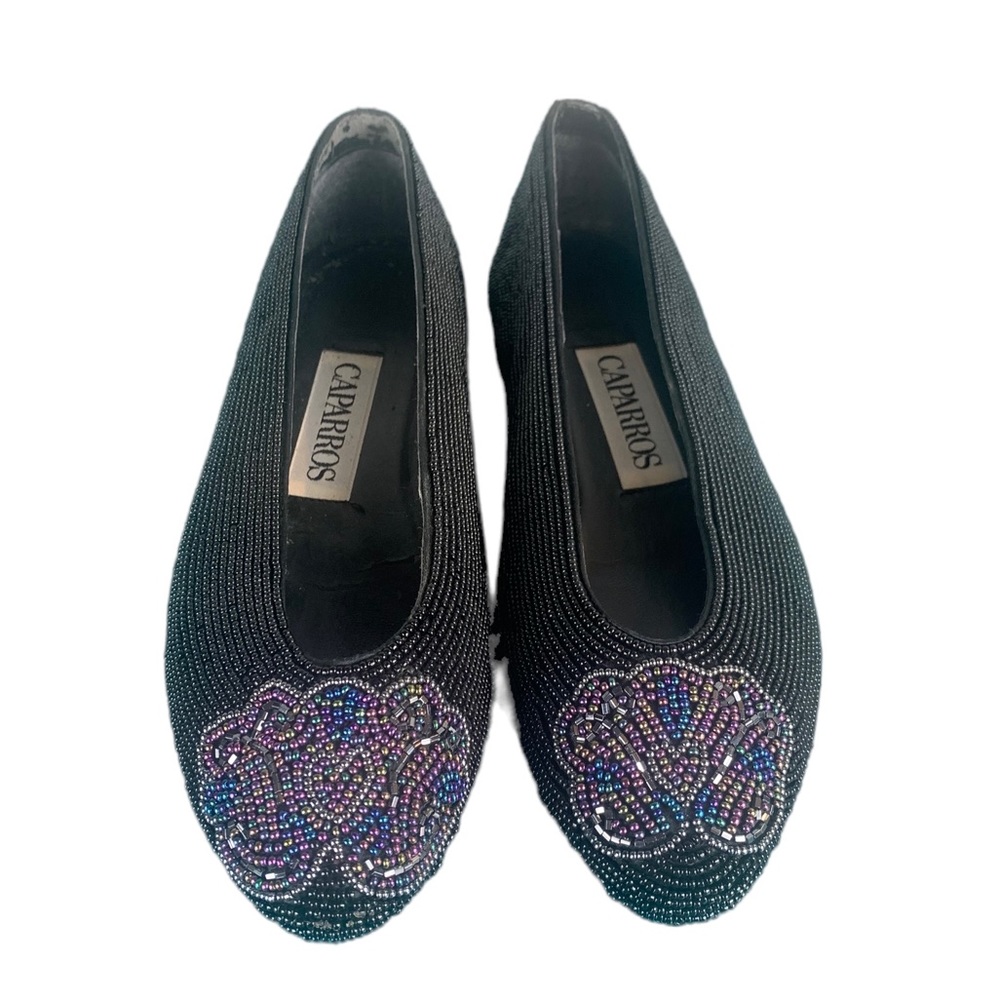 CAPARROS: Vintage Black Beaded Close Toed Espadrilles- Size 6